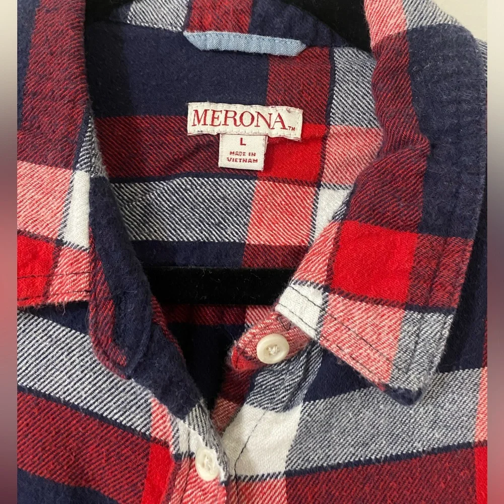 Merona Plaid Size: L, blue, red & white, like new! - Picture 3 of 5